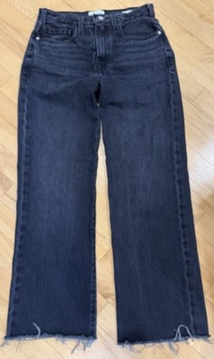 Denim - FRAME le Original Wide Leg Raw Hem Jeans In Inkwell Size 26 Le Jane Crop Black